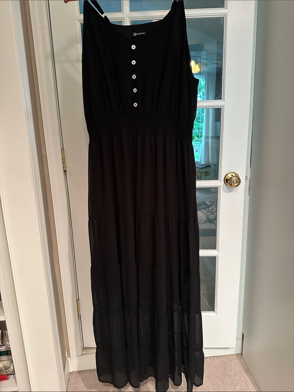 Black Tiered Maxi Dress with Button Front
